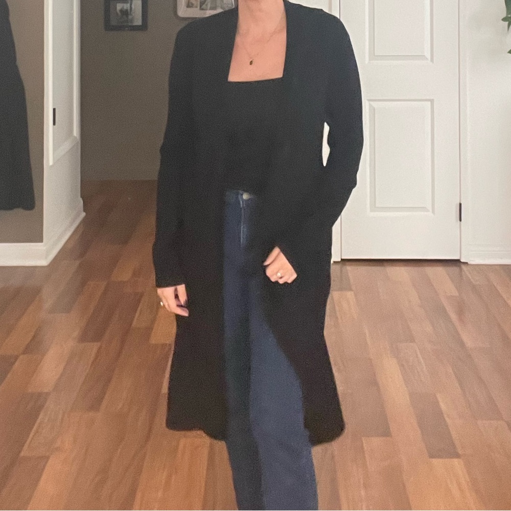 Cyrus Long Black Open-Front Women's Sweater Cardigan